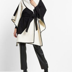 Express $368 Color Block Wrap Poncho Coat  Black & Ivory  S